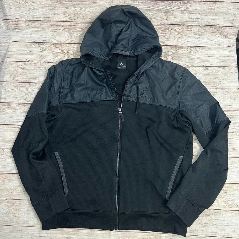 Jordan Full‎ Zip Hoodie Mens Large Black Elephant Print Hybrid Jacket Flawed